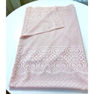 Vintage 90s pink curtain, contemporary  ladder work lace, floral scalloped edge